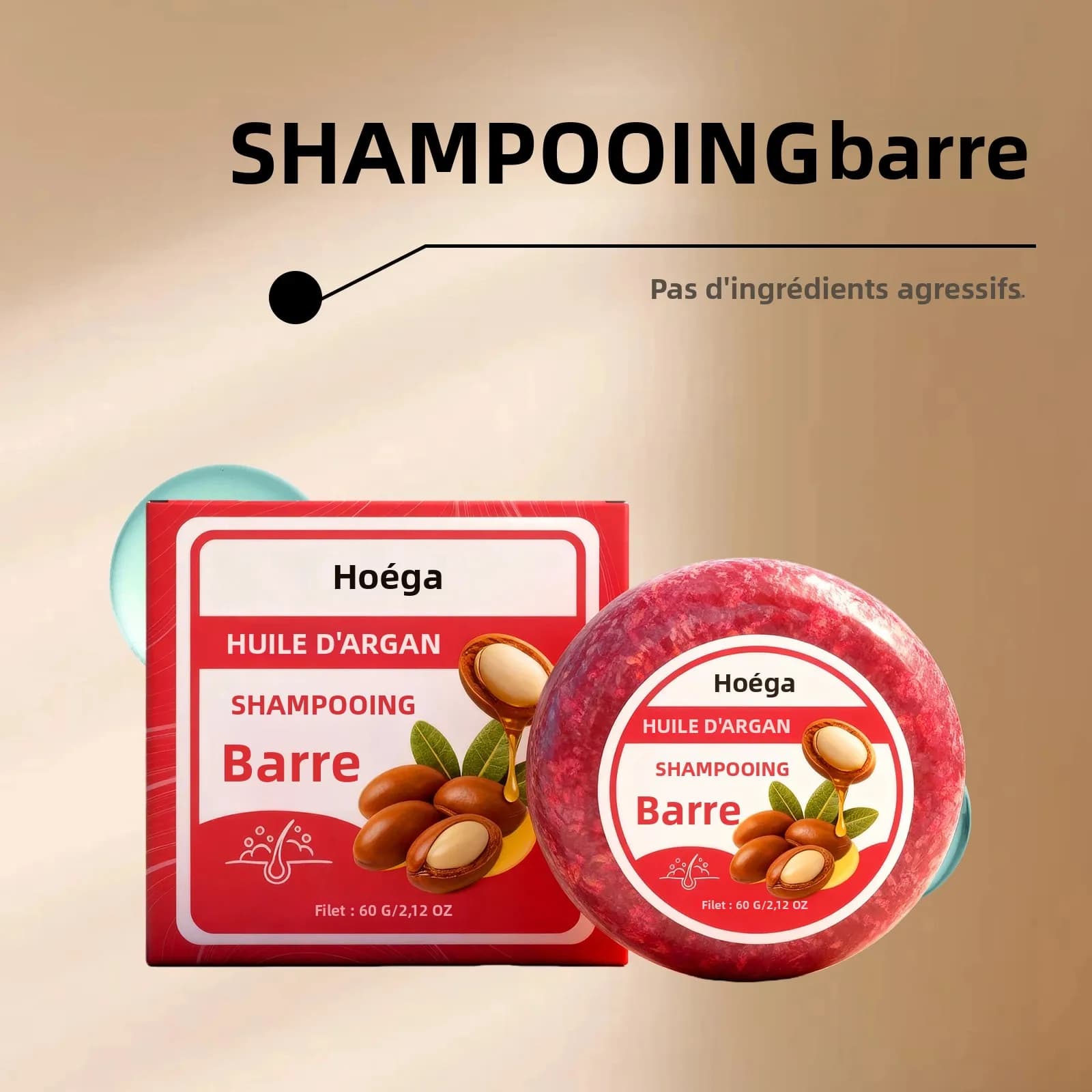 Barre de shampoing solide pour tous les Types de cheveux, huile de ricin, beurre de karité, hydratant, contrôle des frisottis, réparation des extrémités fourchues, soins capillaires amical, 60g