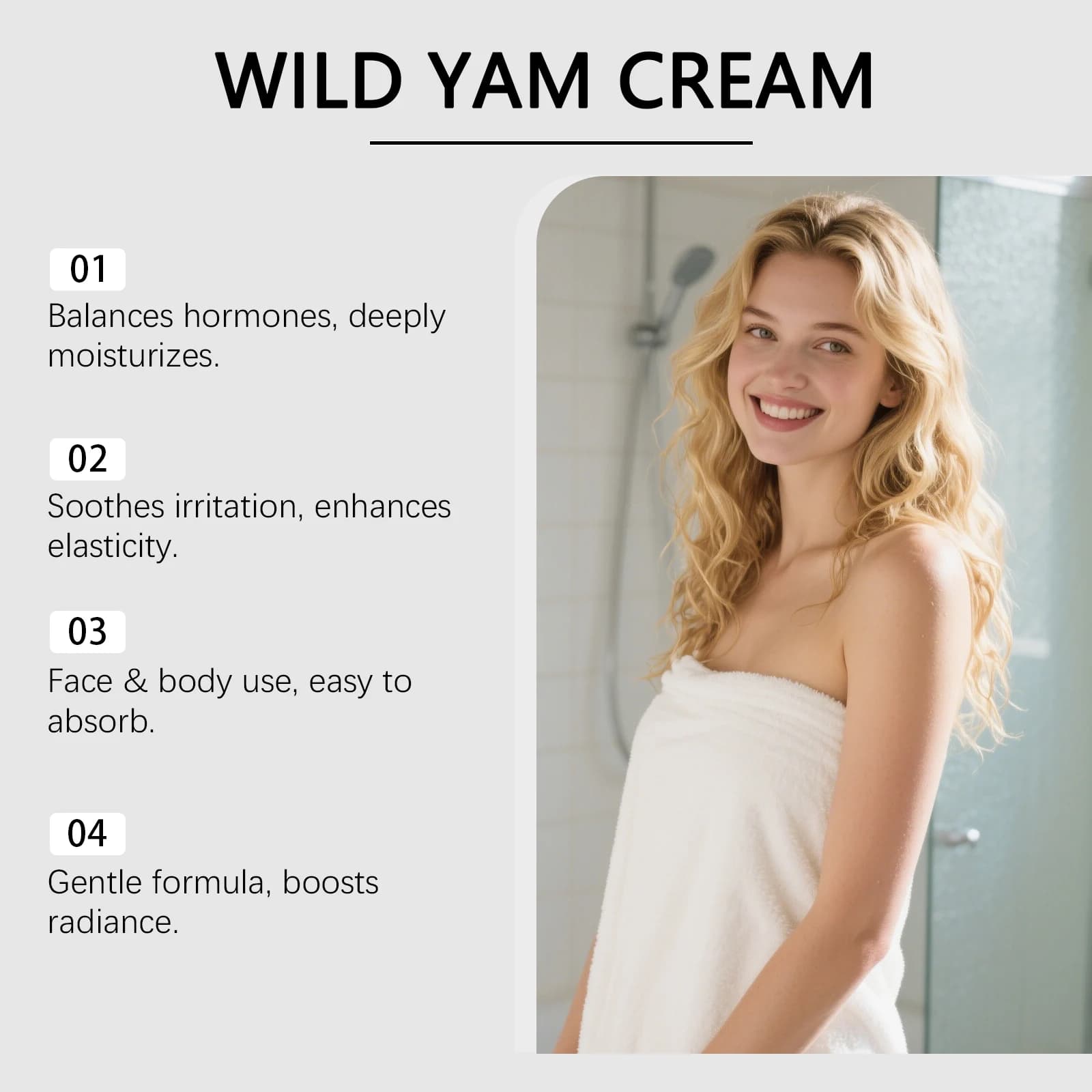Crème Yam sauvage Hormones équilibre femme améliorer l'élasticité de la peau brillant soins de la peau traitement du ménopause crème de progesterone naturelle