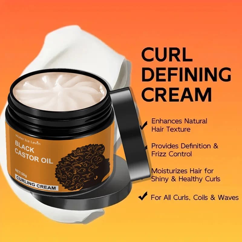 Crème à friser à l'huile de ricin noir, crème coiffante, boucles longue durée sans frisottis, revitalisant coiffant hydratant et élastique adapté aux cheveux bouclés – Convient à tous les types de che