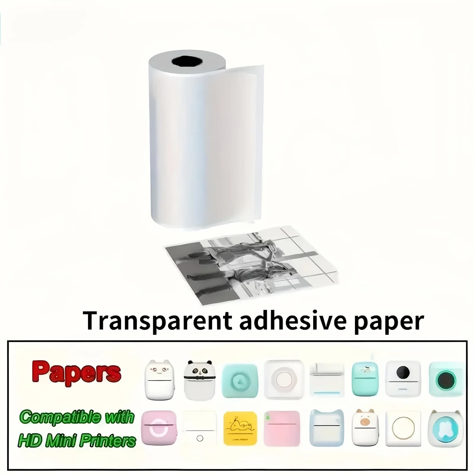 Rouleaux de papier thermique auto-adhésif transparent : 57 mm x 25 mm