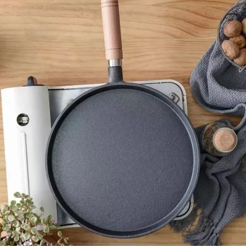 Poêle à frire en fonte non revêtue, plaque multi-usages antiadhésive pour crêpes, Pizza, poêle, outil de cuisson supérieur, Anti-déversement d'huile