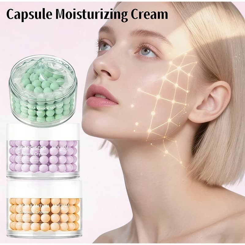 Crème Visage Coréenne en Capsules avec Centella & Astaxanthine, Hydratant Antioxydant aux Pépins de Raisin, Soin Apaisant Réparateur de Barrière Cutanée