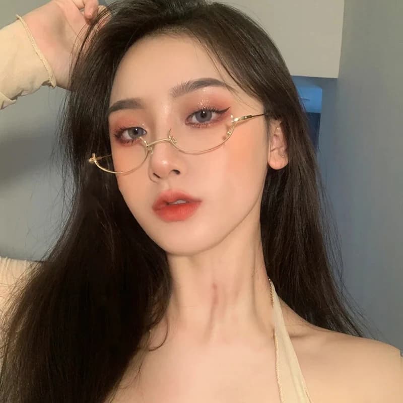 Demi-monture inférieure de lunettes pour femmes, sans lentille, décoration goutte d'eau, jolie fille