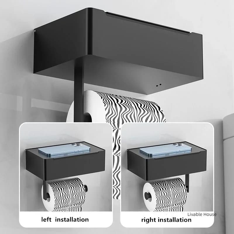 Porte-rouleau de papier toilette multifonction, support de rangement de salle de bains avec distributeur de lingettes, noir, accessoire en acier inoxydable