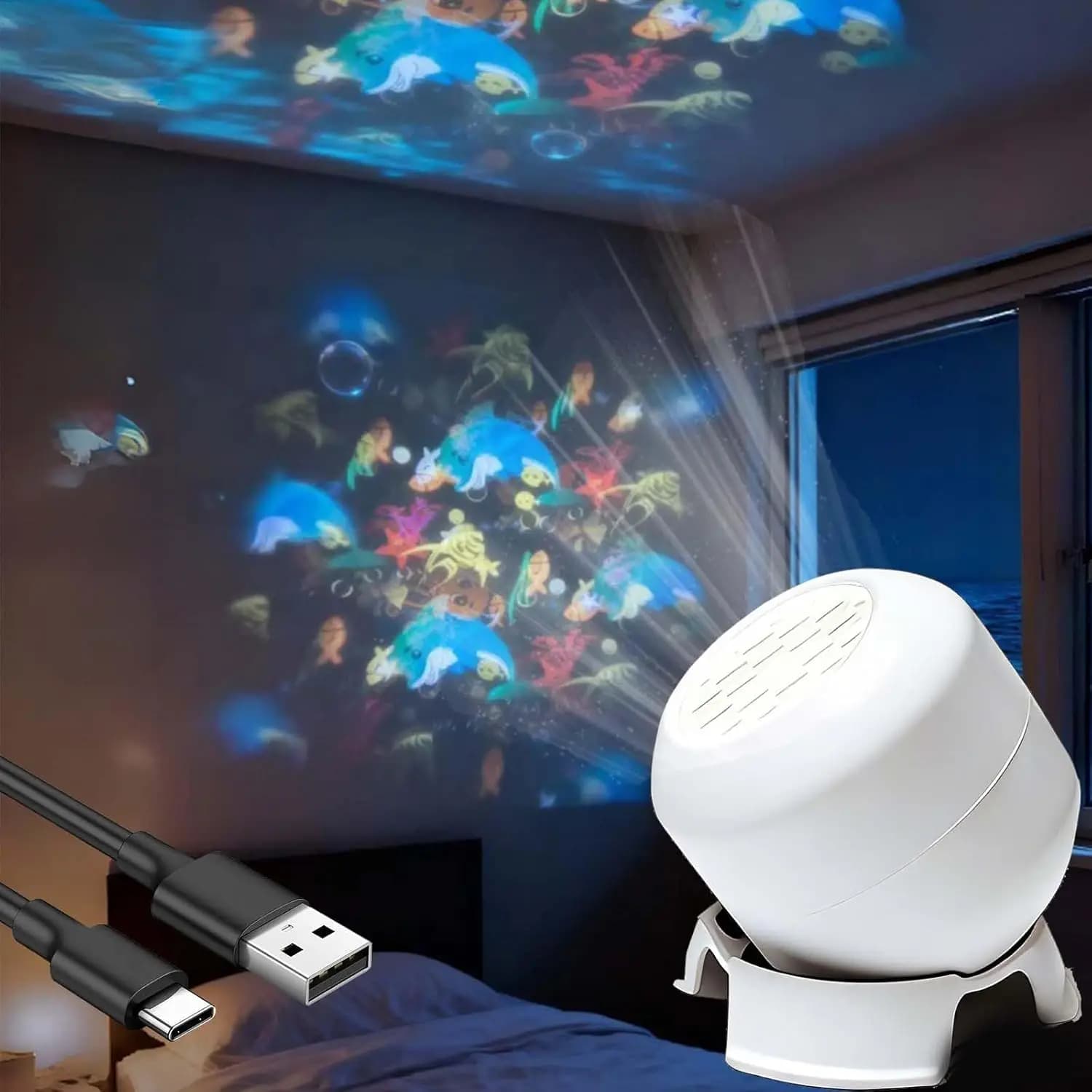 360 °   Effet dynamique ciel étoilé et océan rotatif à LED, veilleuses LED pour chambres, salons et fêtes