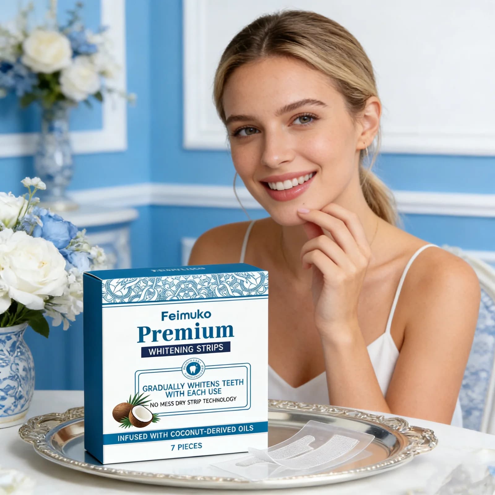 Bandes de gel blanchissantes professionnelles pour les dents à l'huile de coco naturelle, éliminent le jaunissement, sourire confiant, patch de blanchiment dentaire non irritant