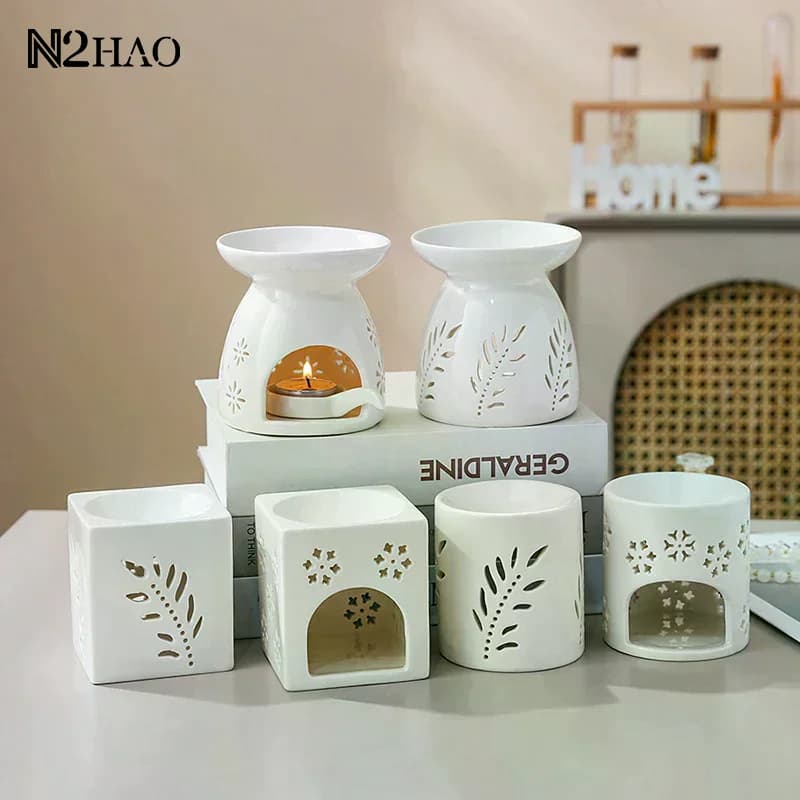 Brûleur d'encens en céramique blanche, diffuseur d'huiles essentielles, diffuseur d'aromathérapie, poêle à chauffage creux, décoration d'intérieur du Moyen-Orient