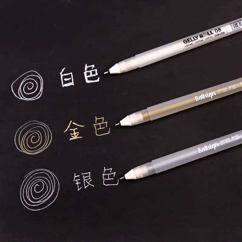 Sakura 3 pièces Gelly Roll stylo à surbrillance classique stylo à encre Gel stylo blanc brillant surbrillance marqueur de croquis doré argent mettant en évidence