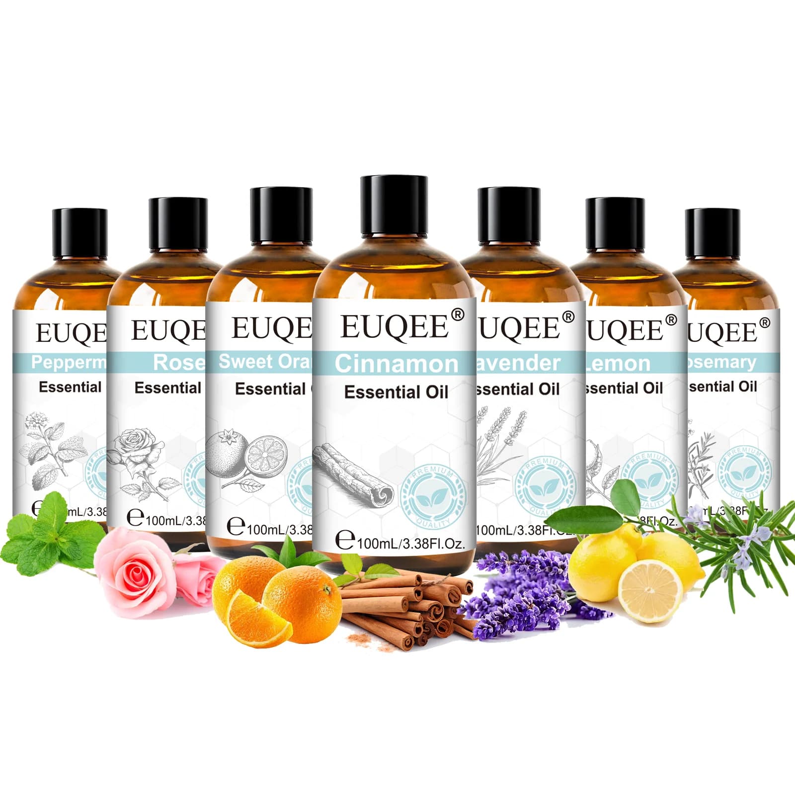 EUQEE 3.38FI.Oz. Huile essentielle d'aromathérapie pour humidificateur diffuseur de roseaux-100ml huiles essentielles vanille lavande cannelle citron