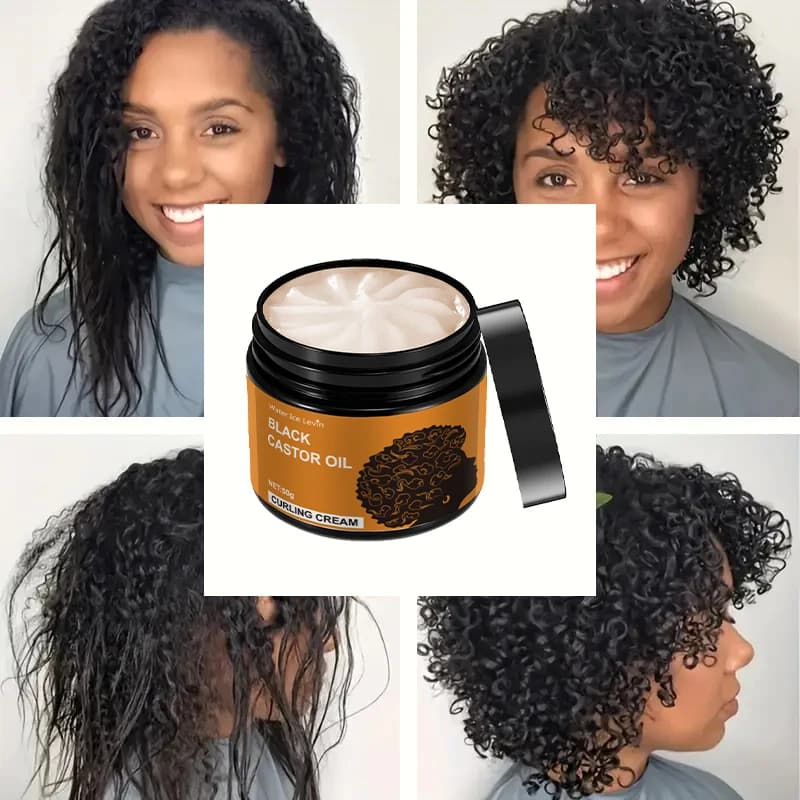 Crème à friser à l'huile de ricin noir, crème coiffante, boucles longue durée sans frisottis, revitalisant coiffant hydratant et élastique adapté aux cheveux bouclés – Convient à tous les types de che