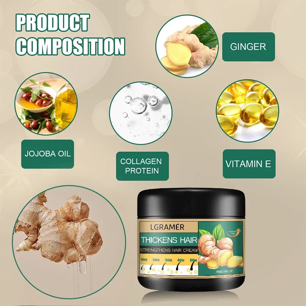 Crème de croissance des cheveux gingembre Alopecia repousse réparation prévenir la perte de cheveux traitement de la calvitie renforcement Dense produits de soins capillaires