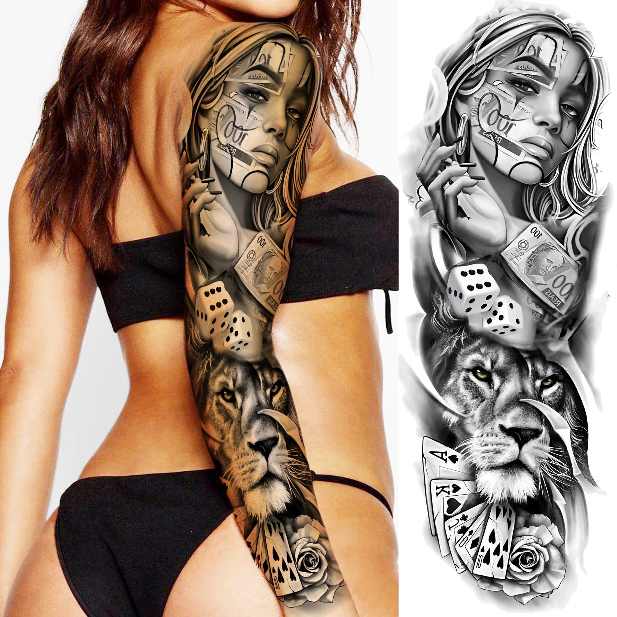1 feuille bras complet voleur Gangster tatouages temporaires pour hommes femmes imperméable Tatoo manches réaliste