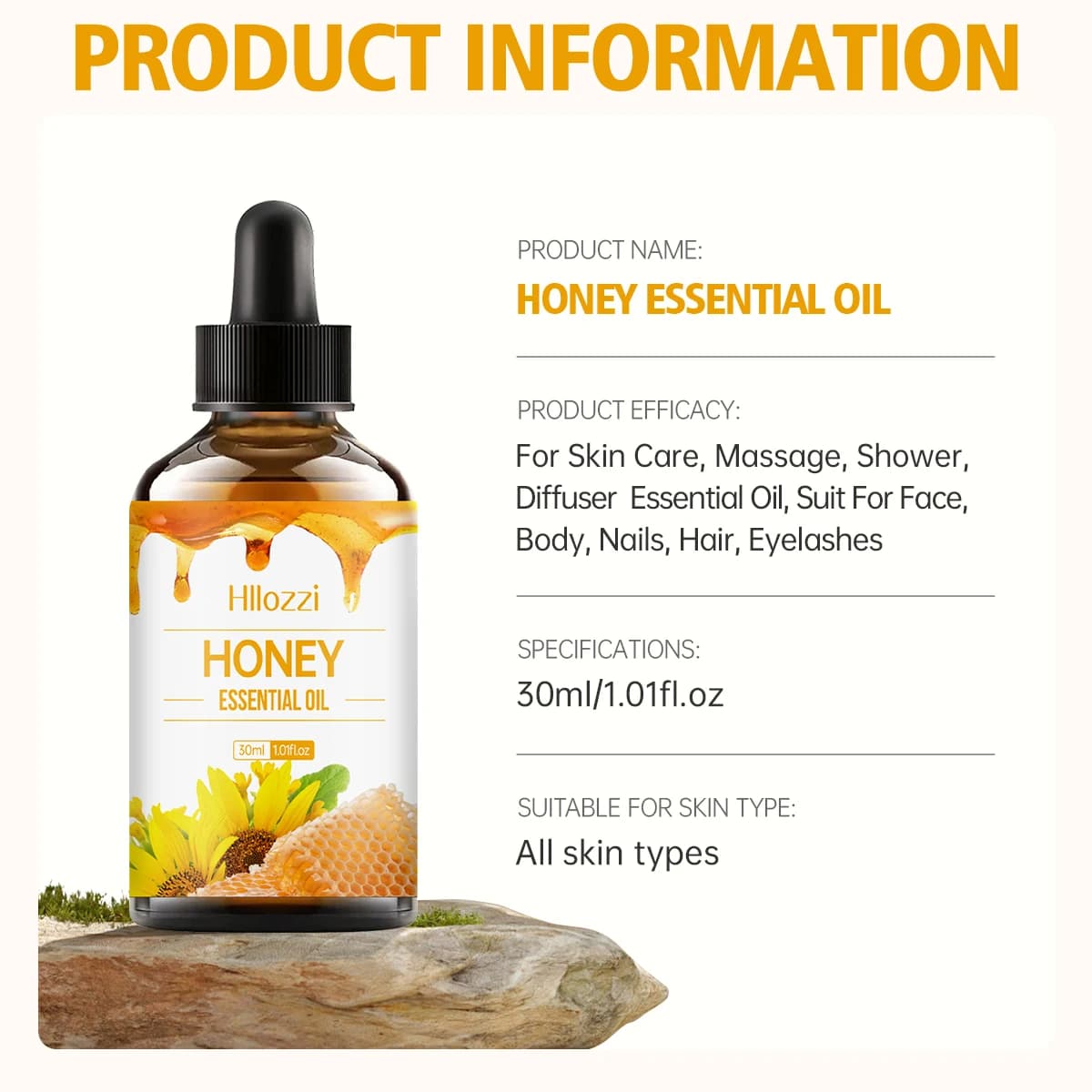 Huile essentielle de miel 30ml, soins de la peau et des cheveux, huile essentielle de massage, huile de base, huile essentielle d'aromathérapie, adaptée à tous les types de peau