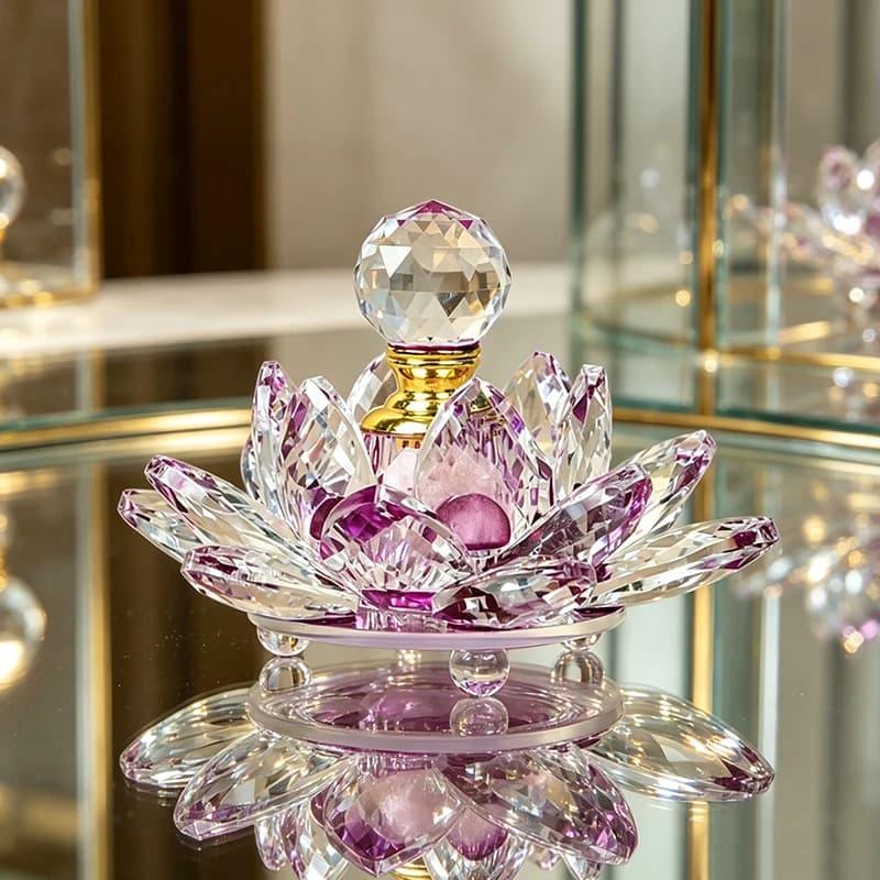 Flacon d'huile essentielle décoratif en cristal en forme de lotus