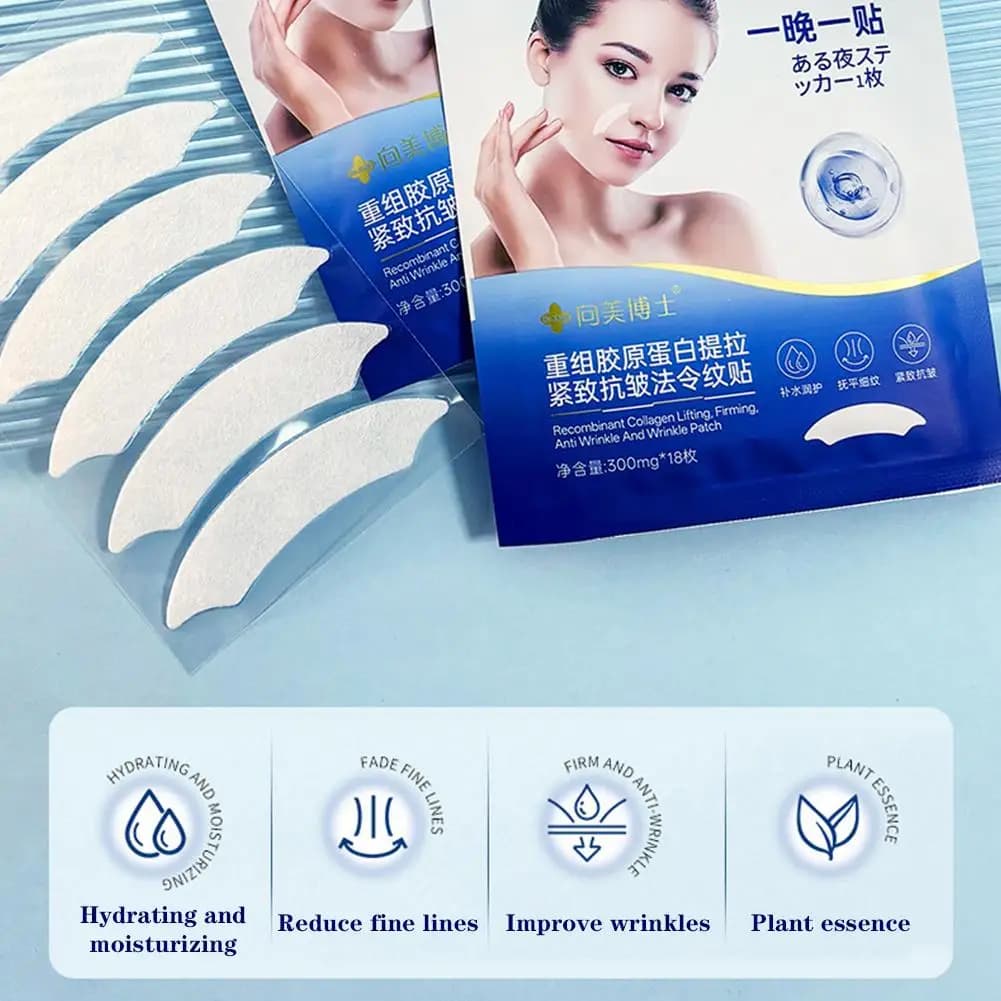 Patchs anti-rides pour le visage – 18 patchs Masques pour la nuit pour réduire les rides du visage, les lignes souriantes, les ridules et les rides du menton