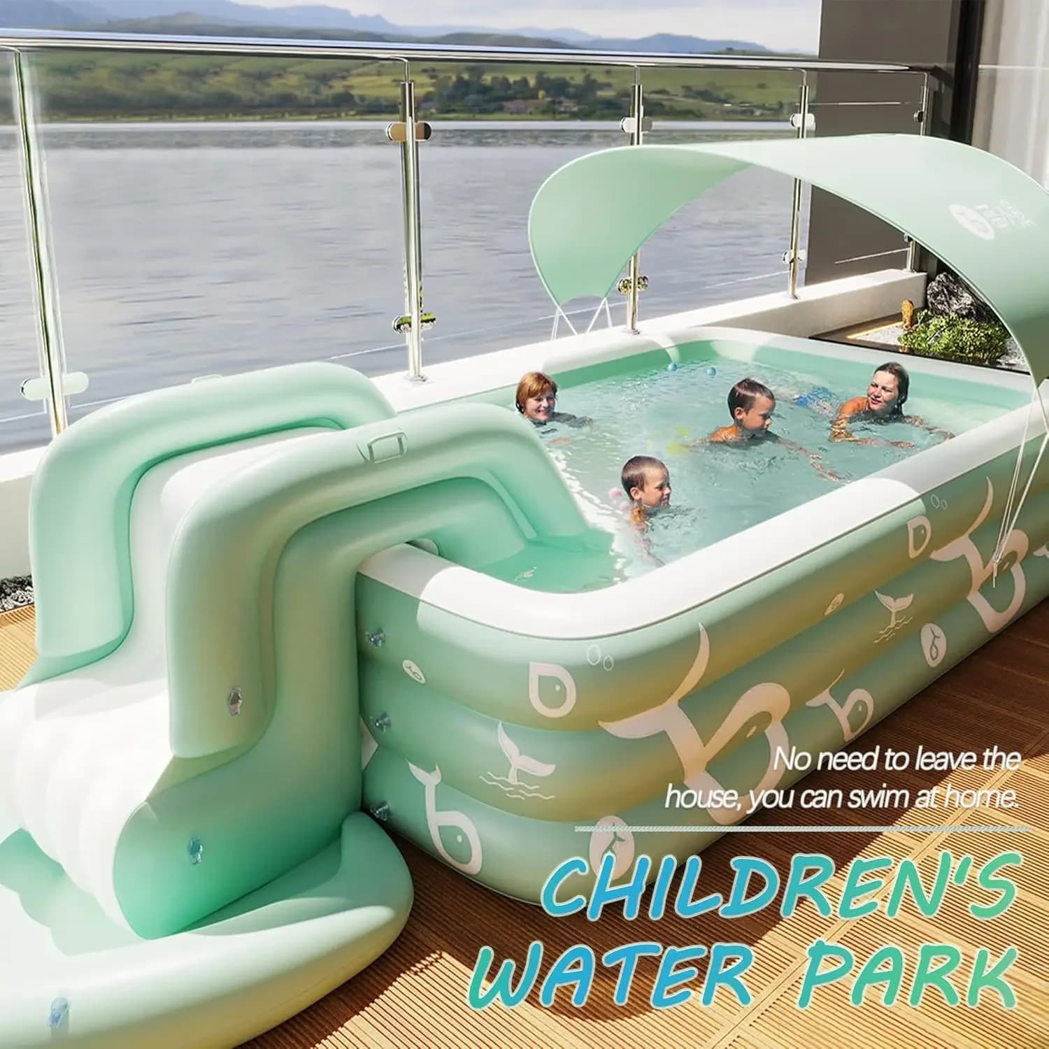 Piscine gonflable avec auvent et toboggan