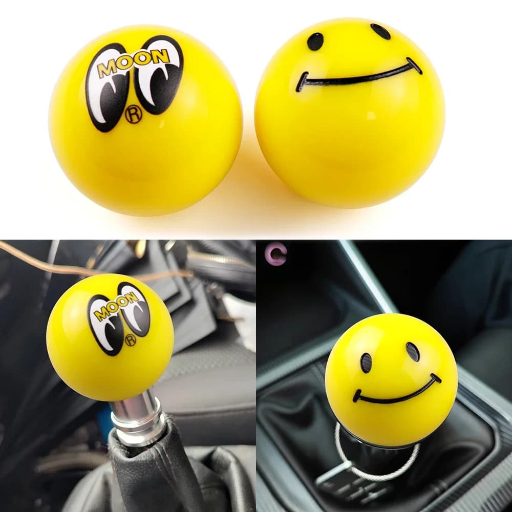 Lune yeux boule ronde sourire visage JDM étiquette voiture levier de vitesse pommeau de levier de vitesse manette de vitesse tête de levier