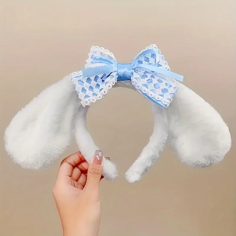 Adorable bandeau oreilles cannelle avec nœud, couvre-chef de chiot moelleux pour femmes et filles, accessoire de Cosplay d'halloween