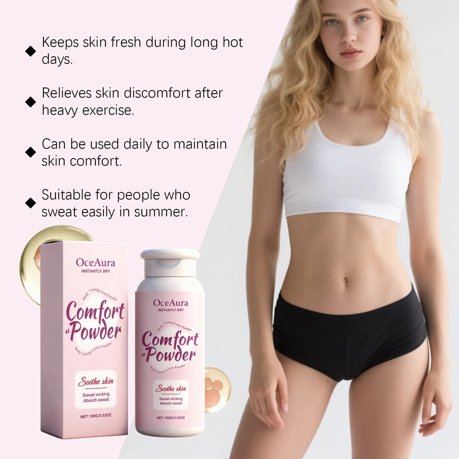 Poudre Confort pour le Corps Entier – Fraîcheur Durable, Absorption de la Transpiration, Effet Rafraîchissant, Non Gras, Contrôle des Odeurs – Pour Femmes et Hommes – 100ml