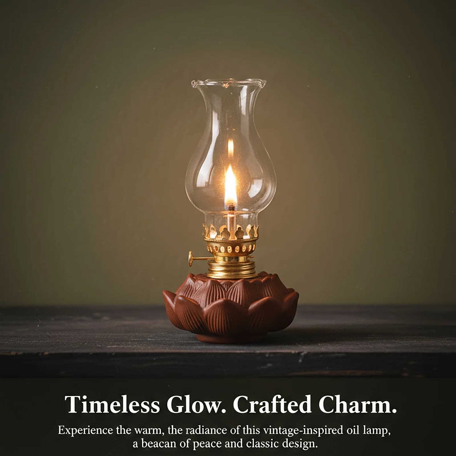 Lampe à huile vintage en céramique Lotus, coupe-vent, avec abat-jour en verre, mèche réglable, éclairage intérieur et extérieur pour le camping