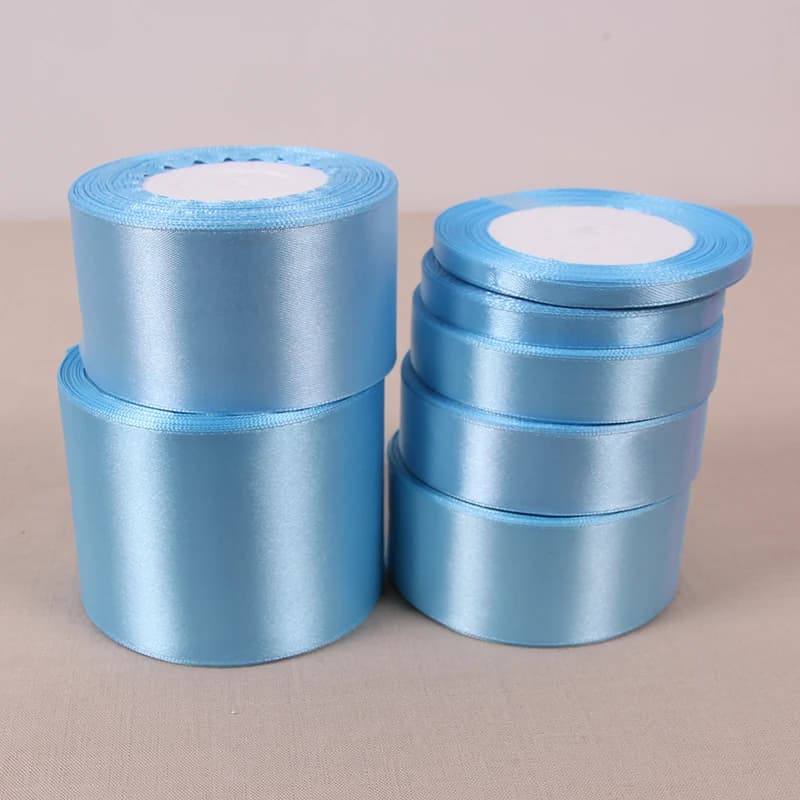 Rubans en satin de soie bleu ciel, 22 mètres/rouleau, pour artisanat, nœuds faits à la main, emballage cadeau, ruban décoratif pour mariage et noël, 6mm-75mm