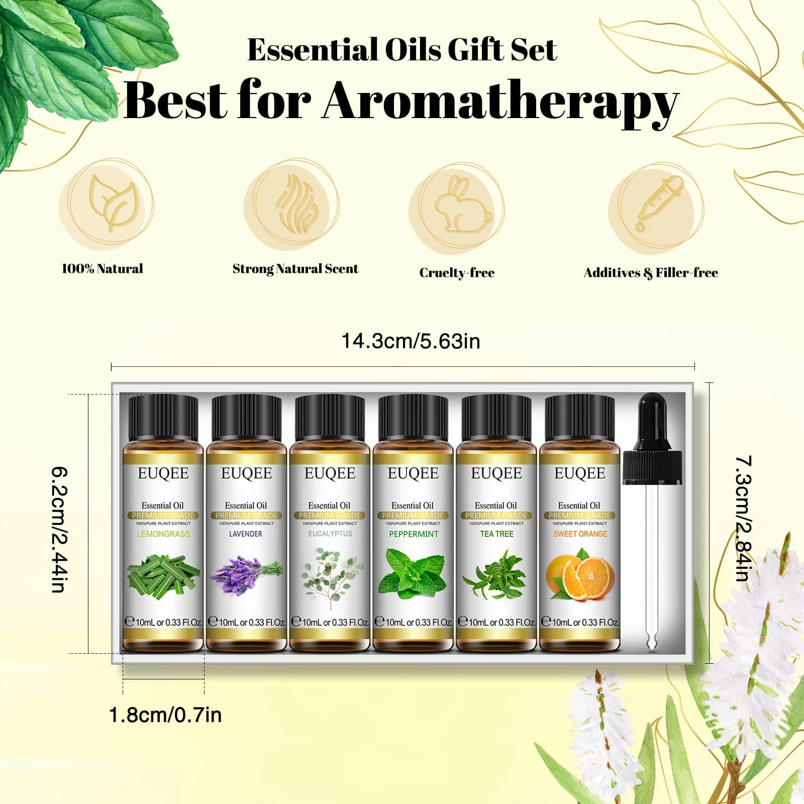 EUQEE 6 bouteilles d'huiles essentielles ensemble pour diffuseur bricolage savon fabrication de bougies-hortelle menthe poivrée lavande Orange douce citronnelle Eucalyptus