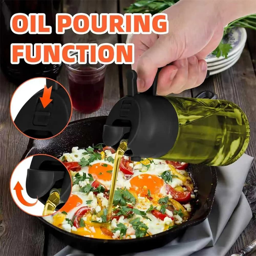 Pulvérisateur d'huile de 470 ml pour la cuisine, distributeur et vaporisateur d'huile d'olive 2-en-1, vaporisateur d'huile avec autocollants, flacon pulvérisateur en verre épais