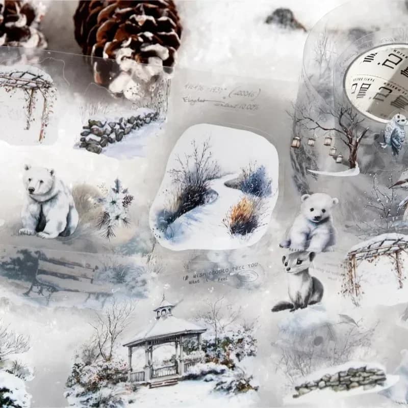 1 rouleau PET neige manuel bricolage décoration rubans recyclés Scrapbook autocollants hiver adhésifs bande hiver paysage 60mm * 2m