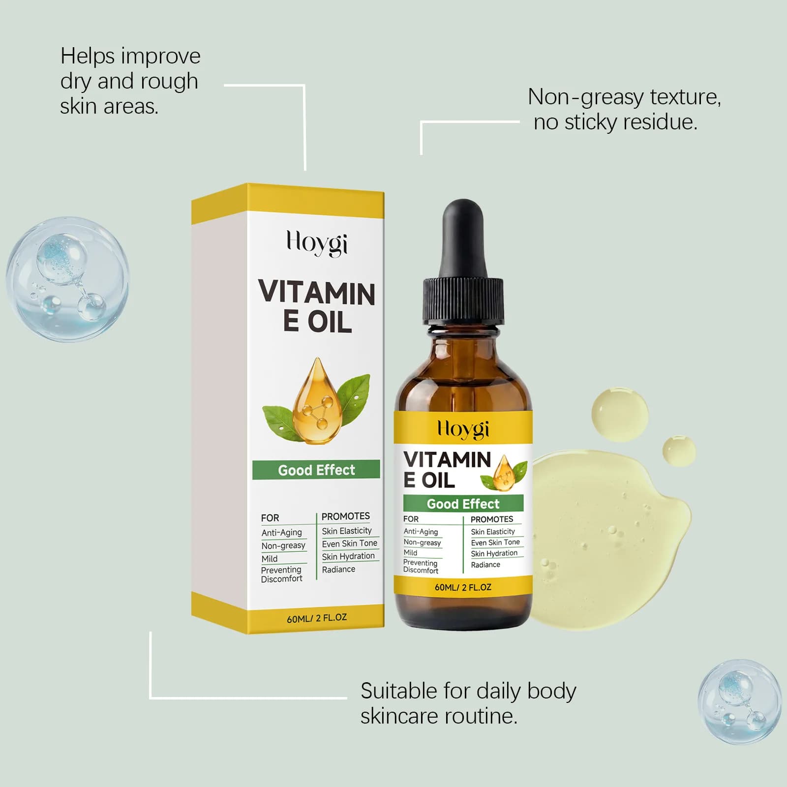 Huile de vitamine E hydratante et raffermissante, améliore la douceur de la peau, éclaircit le teint, huile hydratante pour le visage, le corps, les mains, les ongles et les cheveux
