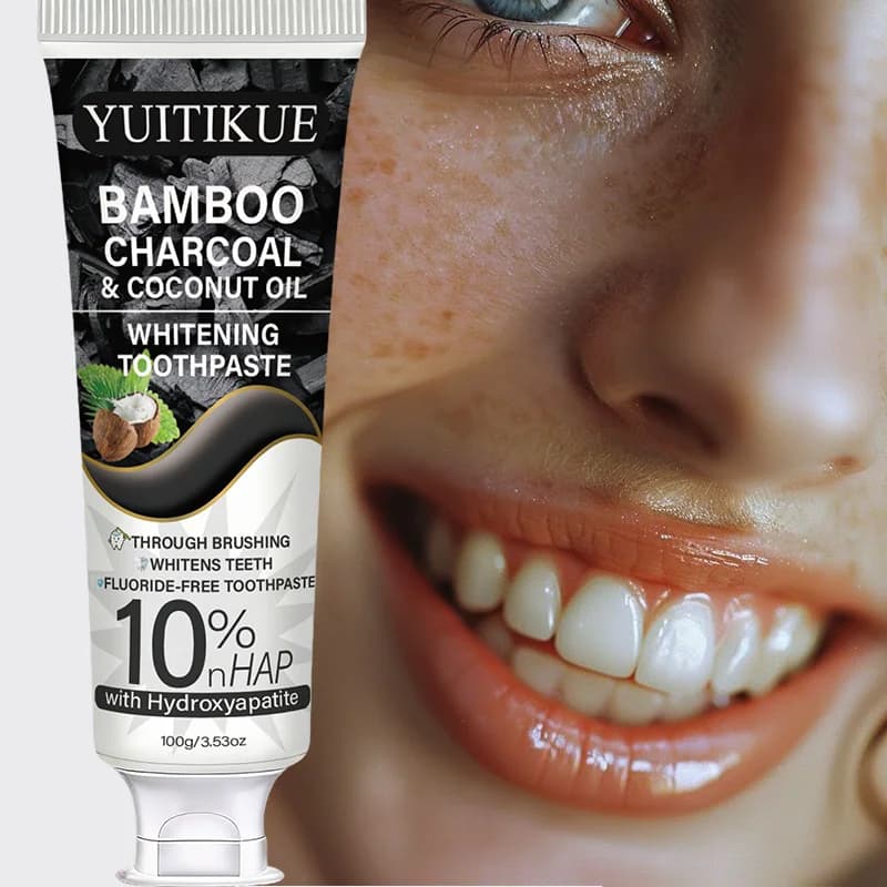 Dentifrice blanchissant au charbon de bambou et à l'huile de coco YUITIKUE | 10% nHAP Hydroxyapatite | Sans fluor 100g