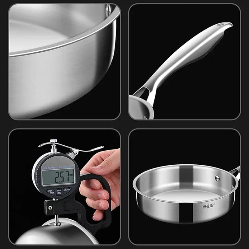 Poêle à frire en acier inoxydable, non revêtu, plat, astronomique, cuisson domestique, steak, omelette, général, 16cm, 20cm