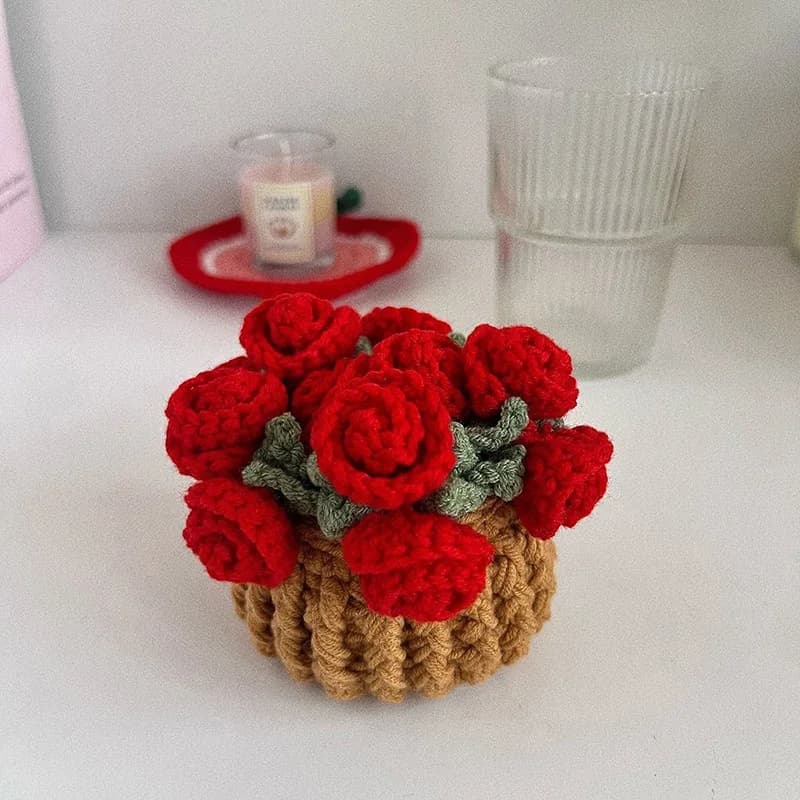 Sous-verres en Crochet de roses avec Pot de plantes