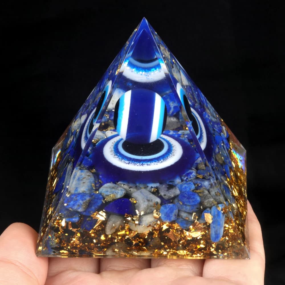 Pyramide œil du diable en cristal, pierre concassée naturelle, Lapis Lazuli, résine tombante, décoration de bureau pour la maison et le bureau, artisanat 6x6cm