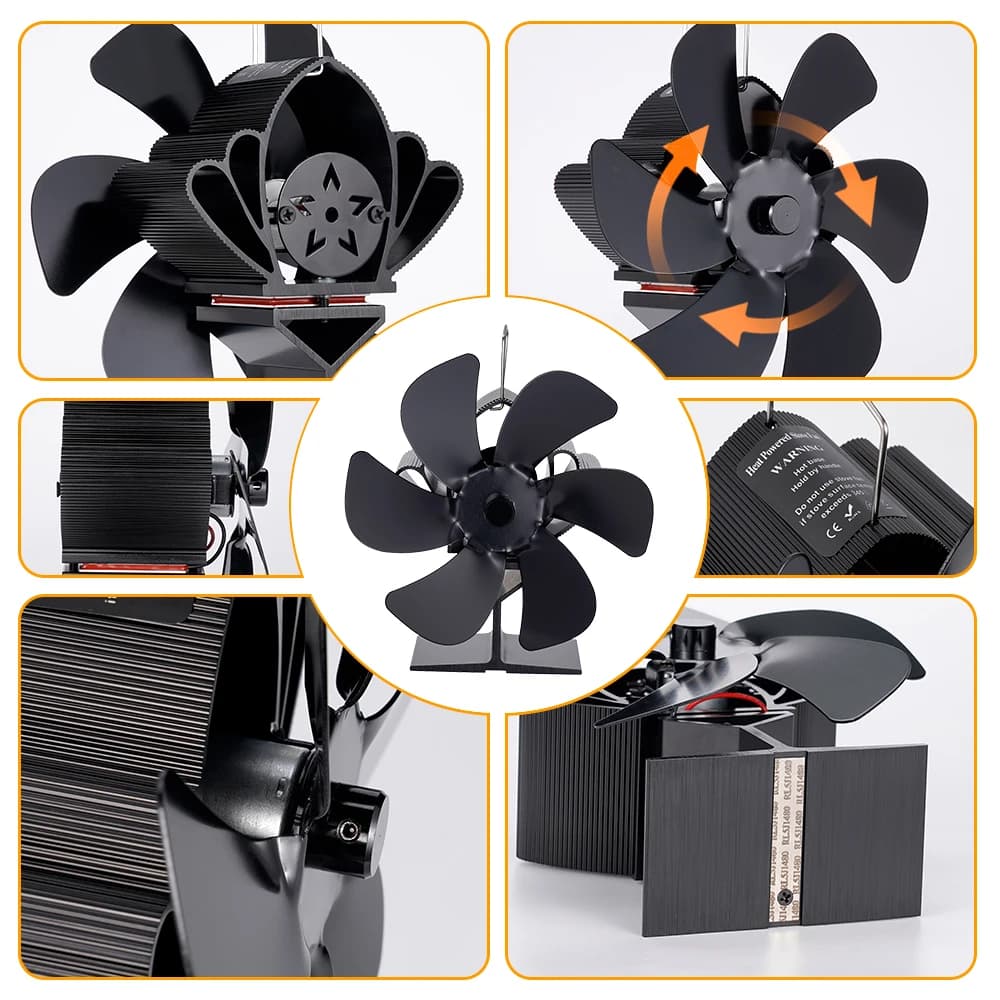 Ventilateur de poêle silencieux à 6 lames, distribution efficace de la chaleur, Ecofan, poêle à bois, poêle à granulés, cheminée domestique, 62