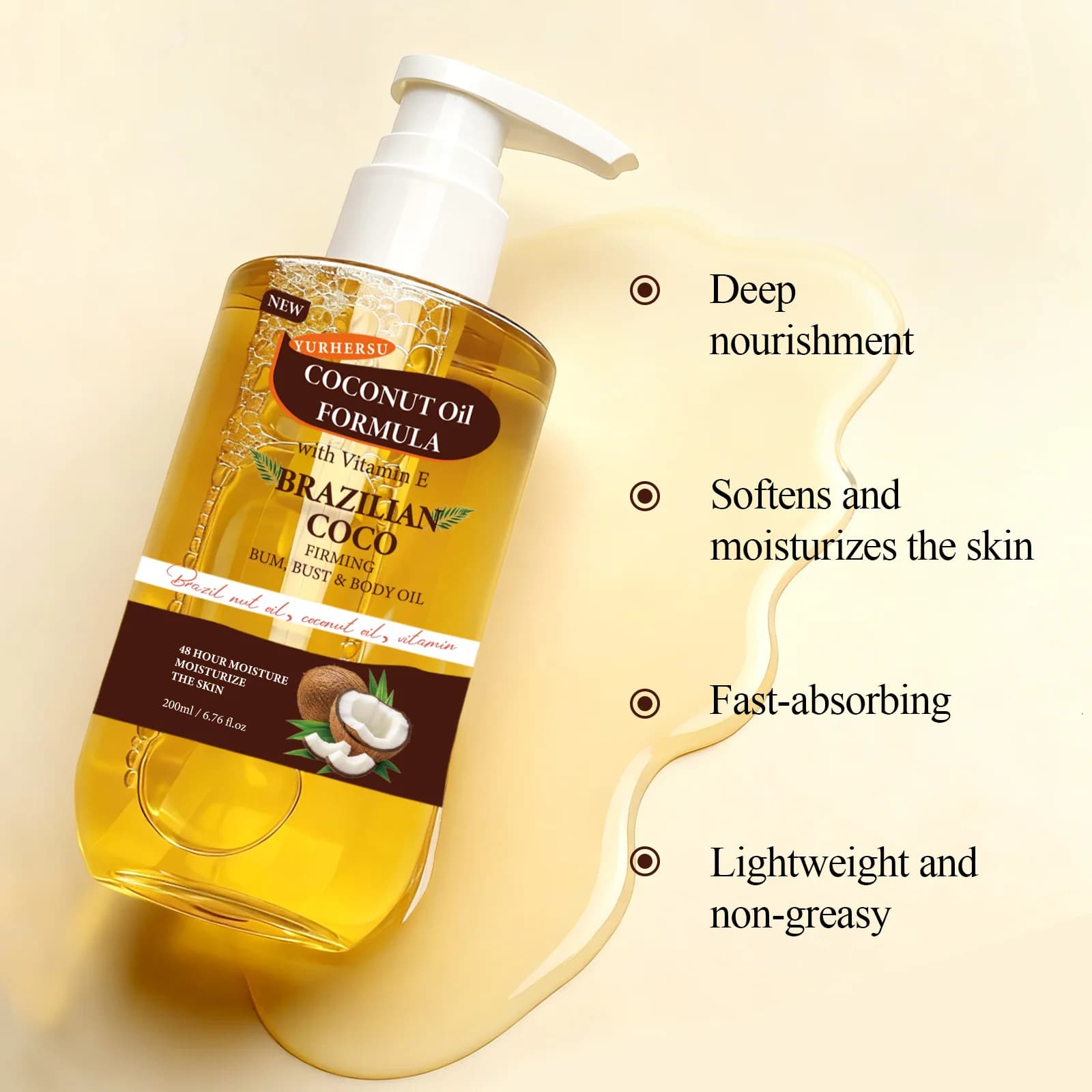 Huile Corporelle Raffermissante Coco Brésilien Formule Huile de Coco Palmer's Nourrissante Hydratante Légère Soin Quotidien et Nocturne pour la Peau