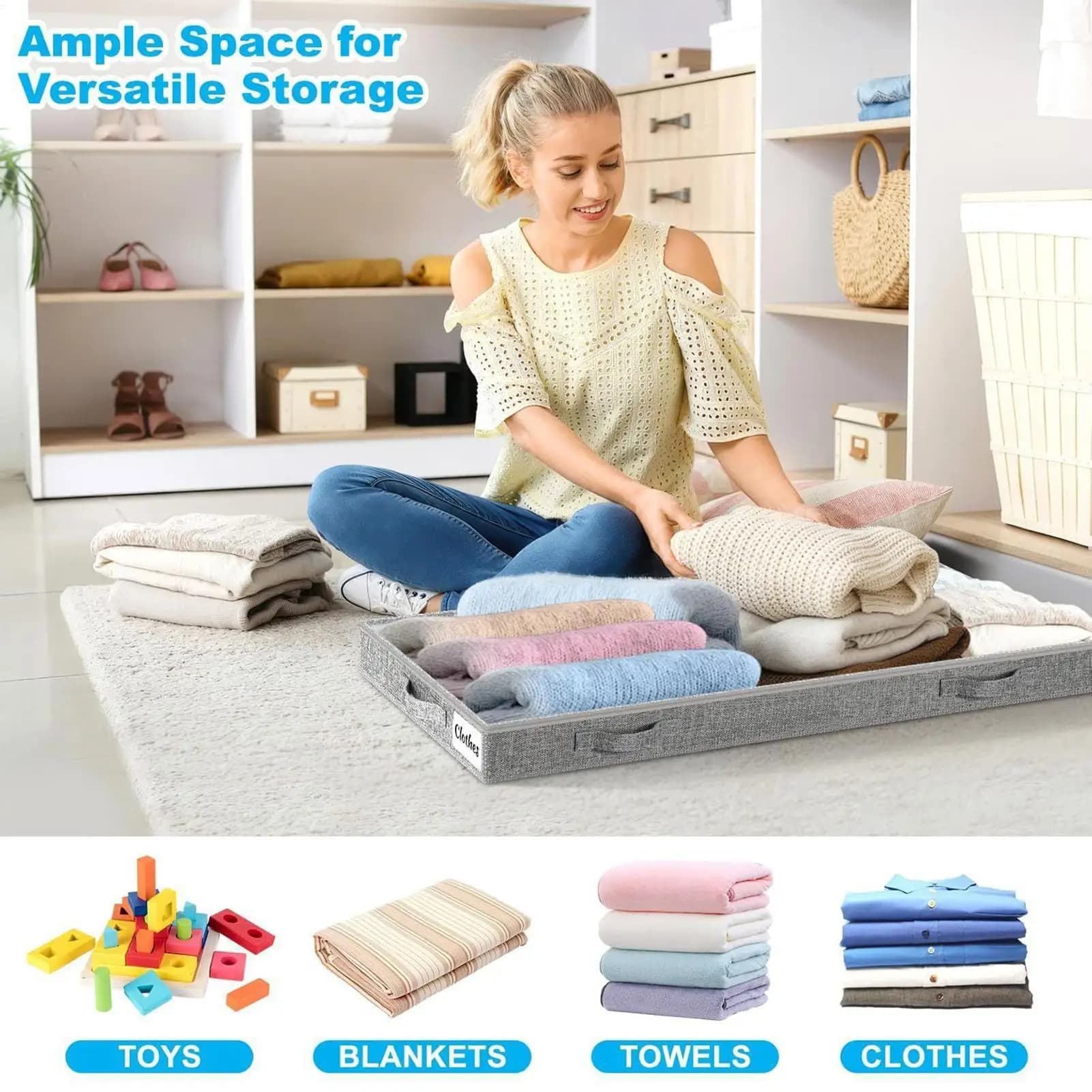 Bacs de rangement roulants sous le lit avec couvercle transparent, grande capacité pour vêtements saisonniers et couvertures, organisateur de chambre et de dortoir