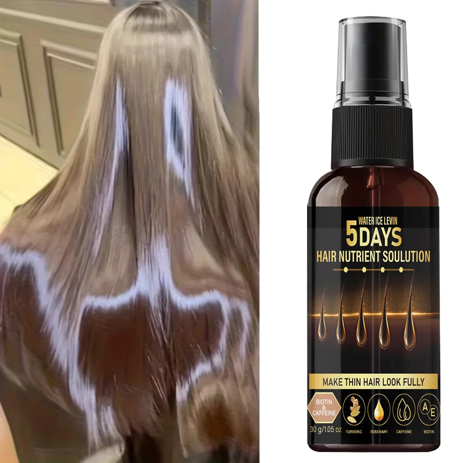 Huile capillaire à la biotine et à la caféine - Infusée à la rosemaine et au curcuma, solution nutritive pour cheveux en 5 jours pour des cheveux plus épais