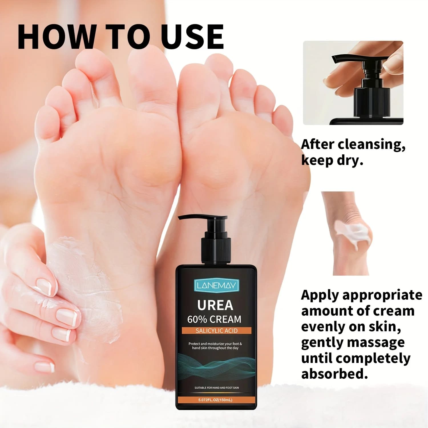 Crème d'urée 60% à l'acide salicylique - Hydratante intensive pour peaux sèches, rugueuses, formule non grasse - Idéal pour les mains et les pieds