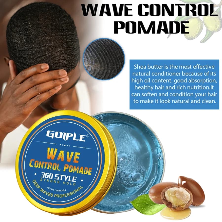 Huile de karité naturelle pour hommes, Style 360, pommade de contrôle des vagues, forte tenue, à base d'eau, nourrit en profondeur du cuir chevelu, ensemble Portable