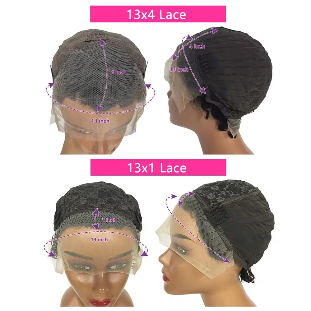 Perruque Lace Frontal Wig brésilienne bouclée, cheveux 100% naturels, coupe Pixie, 13x4, 13 × 1, Transparent, pour femmes noires