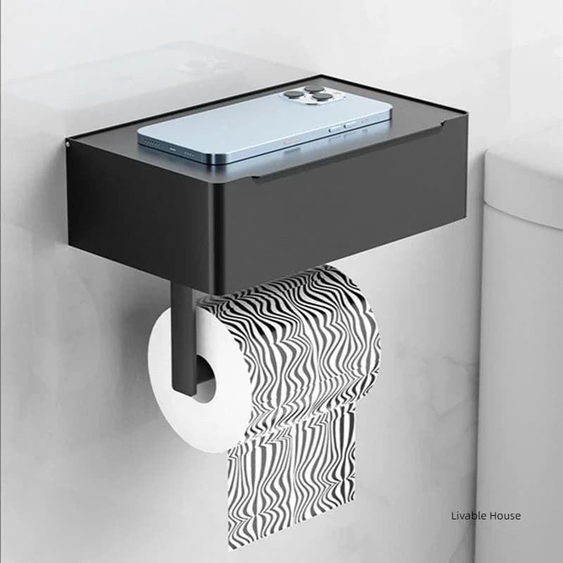 Porte-rouleau de papier toilette multifonction, support de rangement de salle de bains avec distributeur de lingettes, noir, accessoire en acier inoxydable