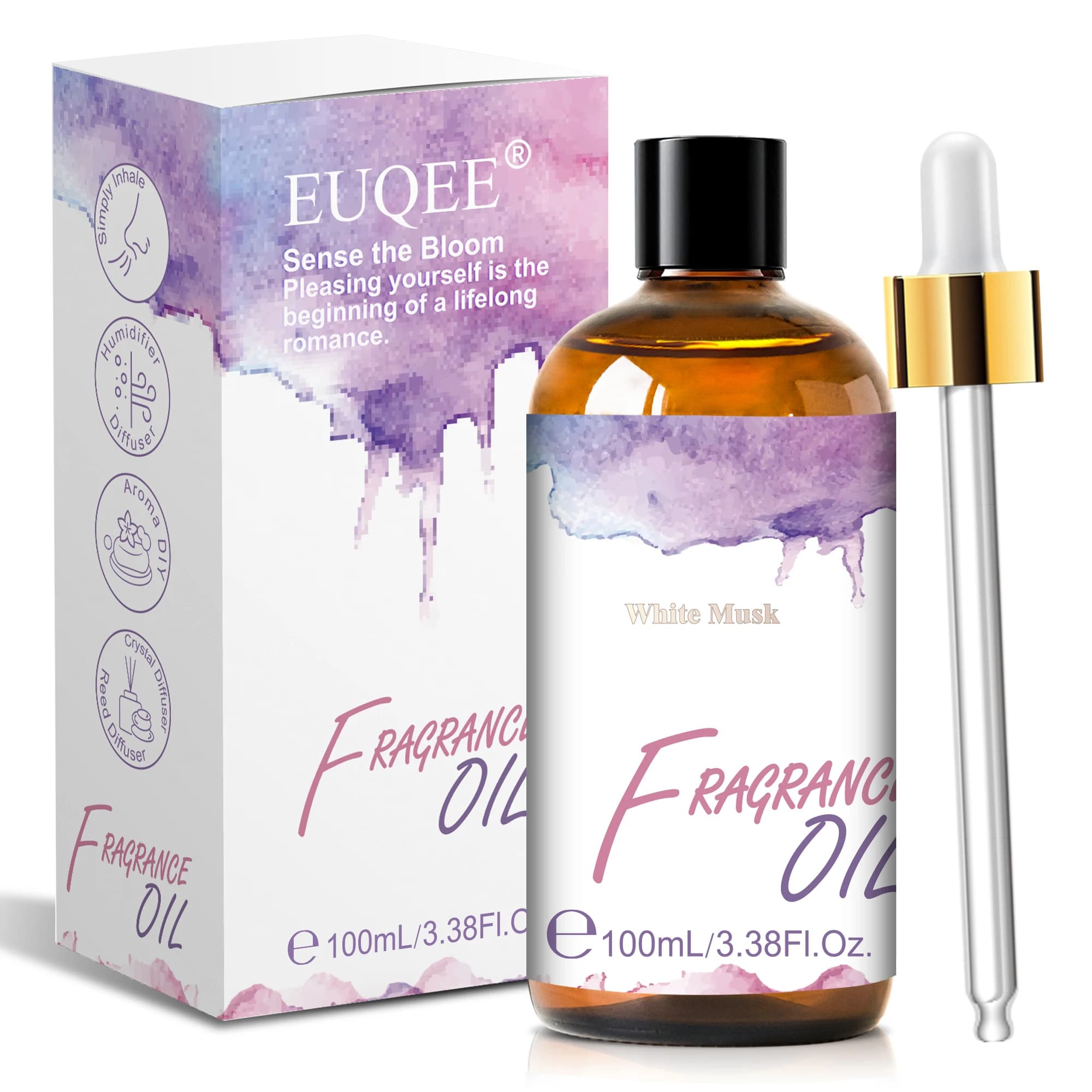 Huile Essentielle EUQEE 10ml 30ml 100ml, Mélange de Musc Blanc, Poudre de Bébé, Amande et Vanille, Huile Parfumée pour Diffuseur et Fabrication de Bougies
