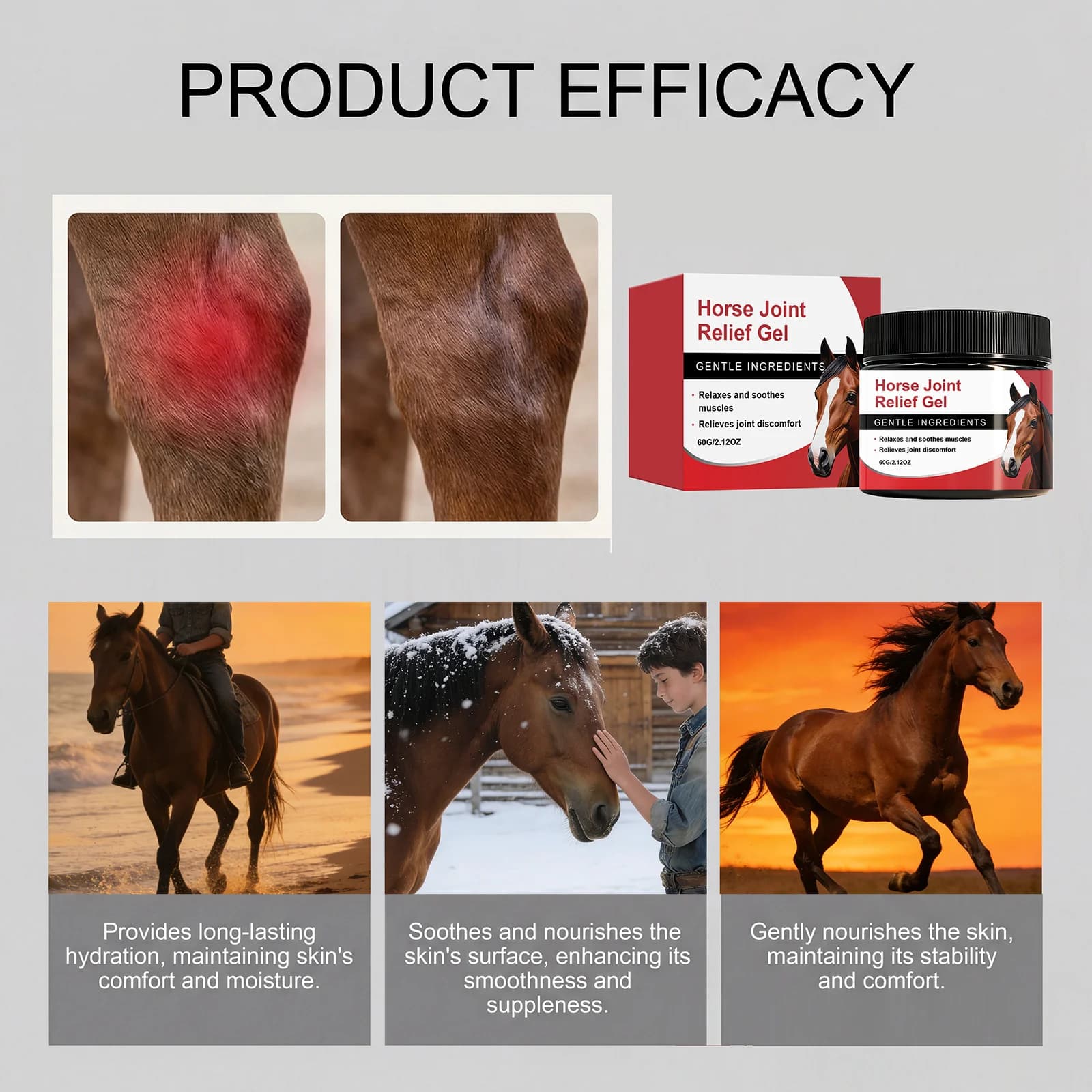 Gel pour les muscles et les articulations des chevaux avec calendula naturelle Q10