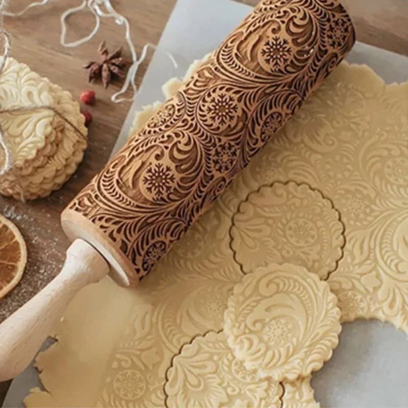 Rouleau à pâtisserie gaufré de noël 35CM, sculpté en bois, biscuits, pâte à Fondant, cuisson, rouleau imprimé gravé, cadeaux de vacances