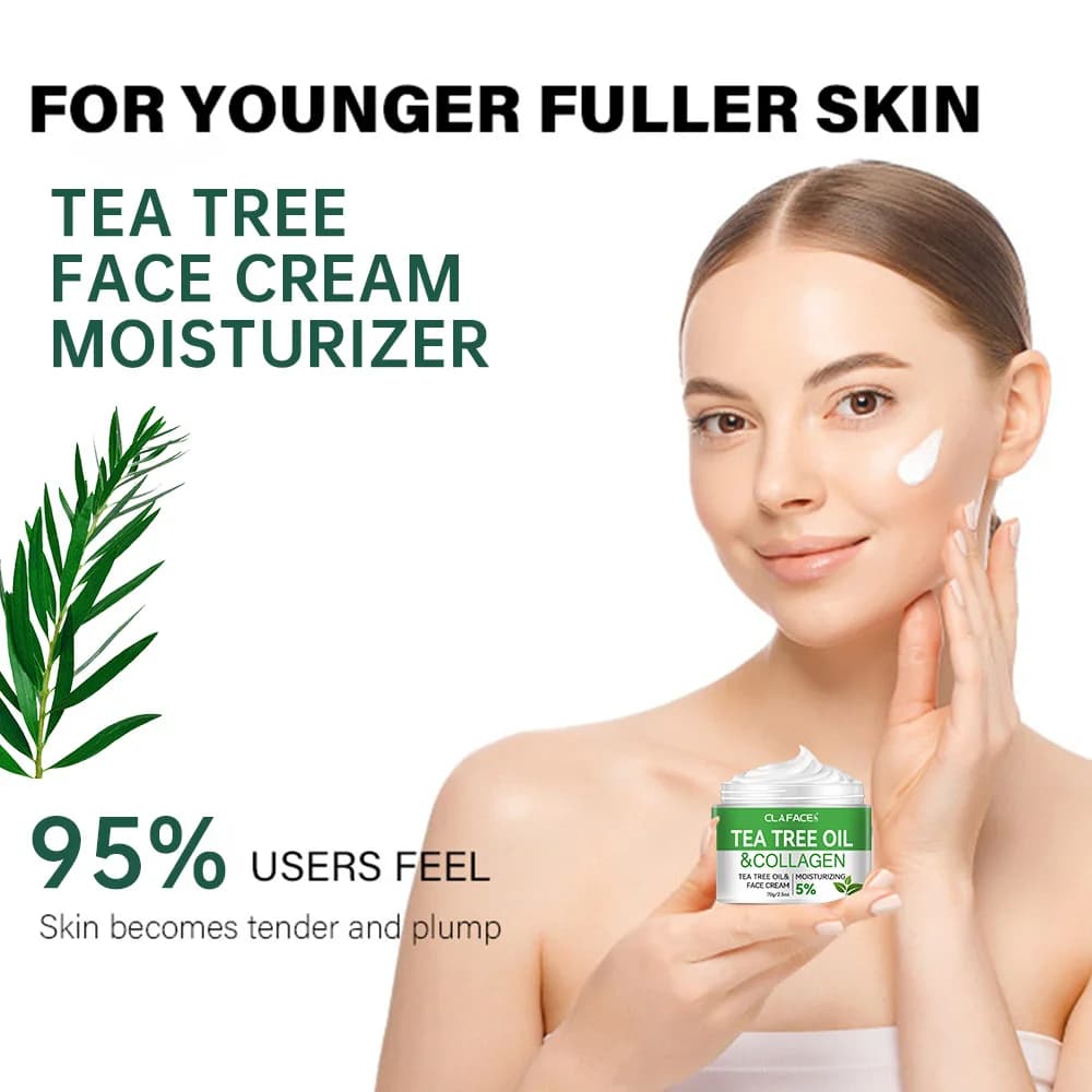CLAFACES Crème pour le visage à l'huile d'arbre à thé Anti-âge et élimination des taches de rousseur Crème de soin du visage quotidienne avec ingrédients naturels