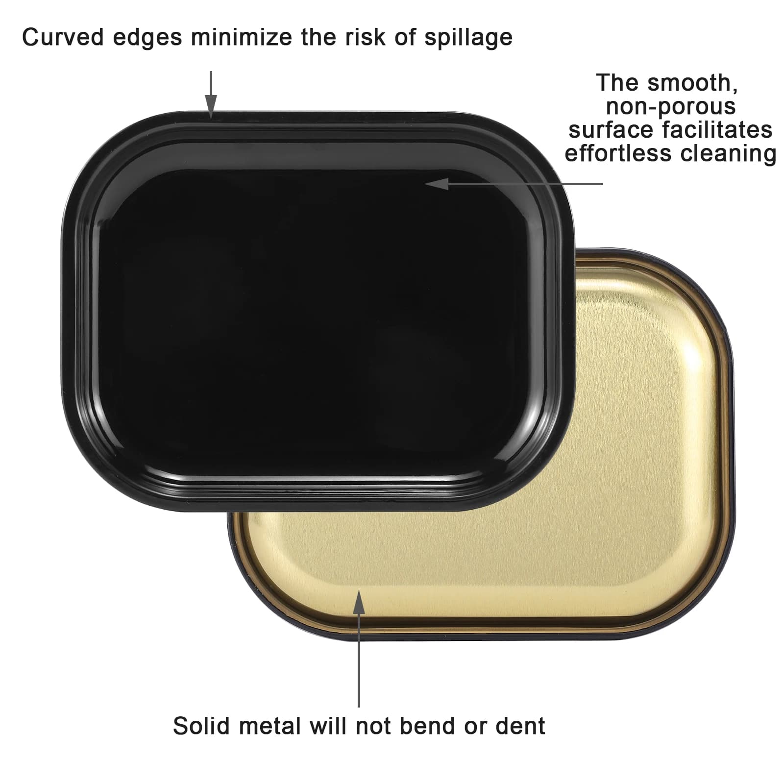 Plateau roulant en métal noir de 7 " x 5,5 " avec couvercle magnétique souple en PVC