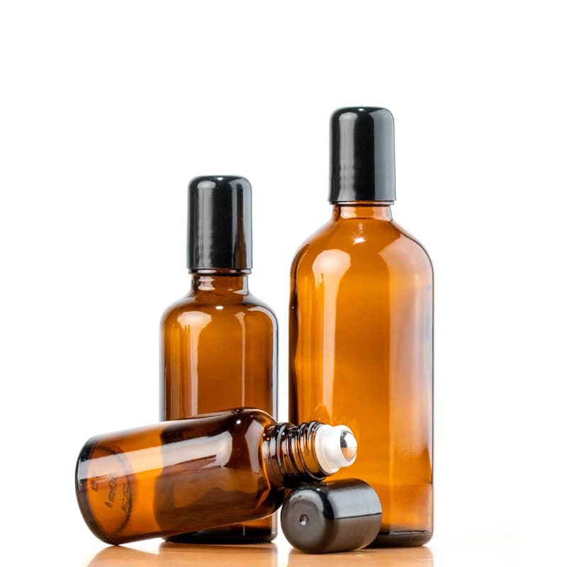Flacon roll-on en verre ambré 10 ml avec bille en acier inoxydable - Flacon vide rechargeable pour huiles essentielles et parfums pour l'aromathérapie