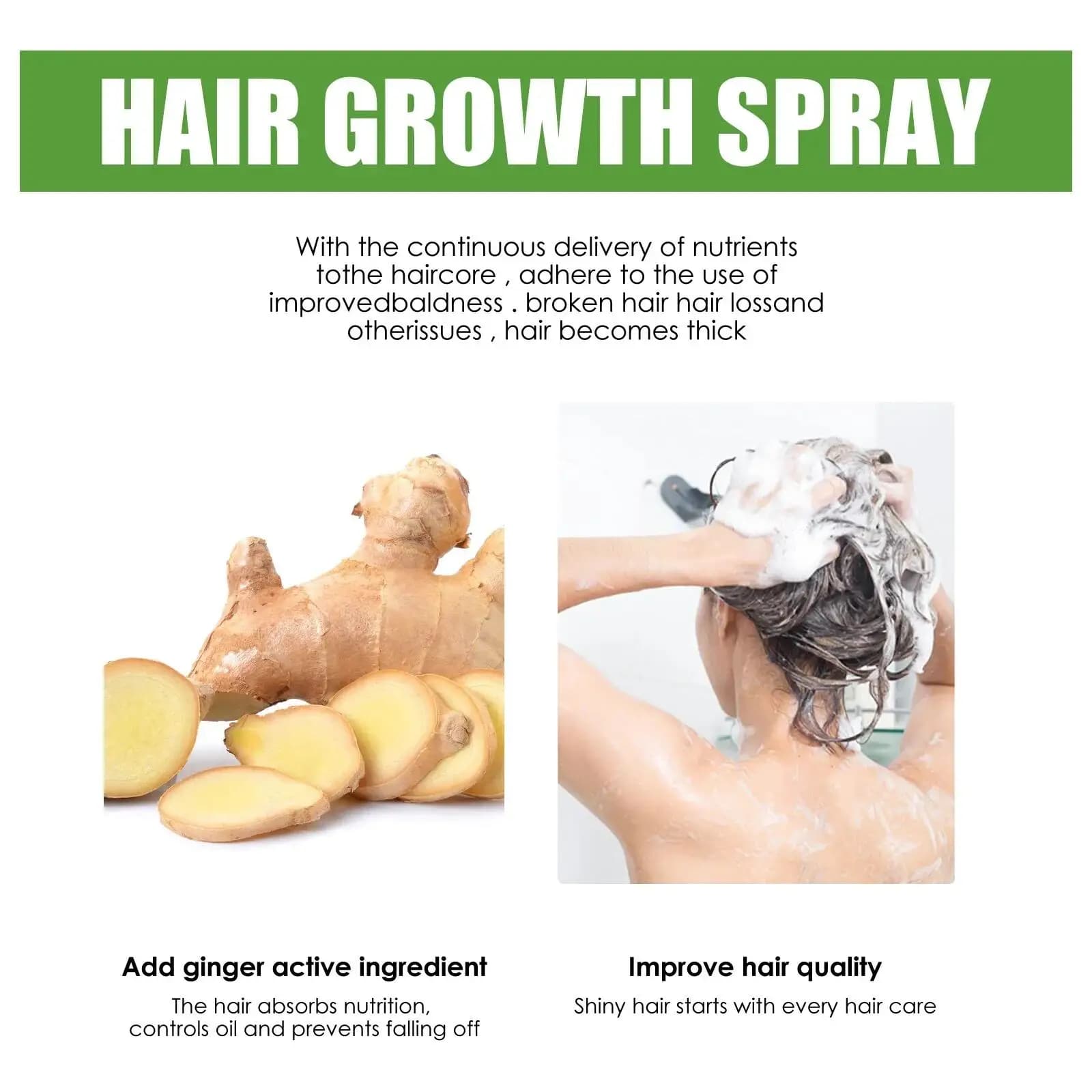 Spray rapide pour la croissance des cheveux au gingembre, Anti-chute des racines, sérum pour la repousse des cheveux, réparation endommagée du cuir chevelu, produits de soins nourrissants pour femmes 