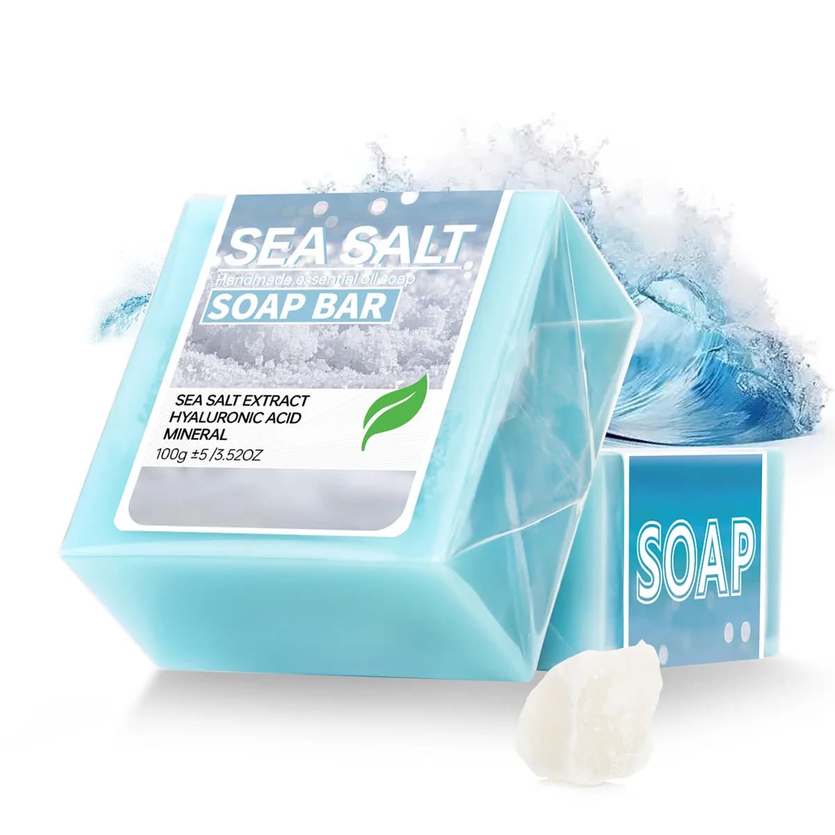 Savon aux huiles essentielles fait à la main au sel de mer, savon nettoyant et hydratant pour la peau à l'acide hyaluronique, nettoyage et bain en profondeur