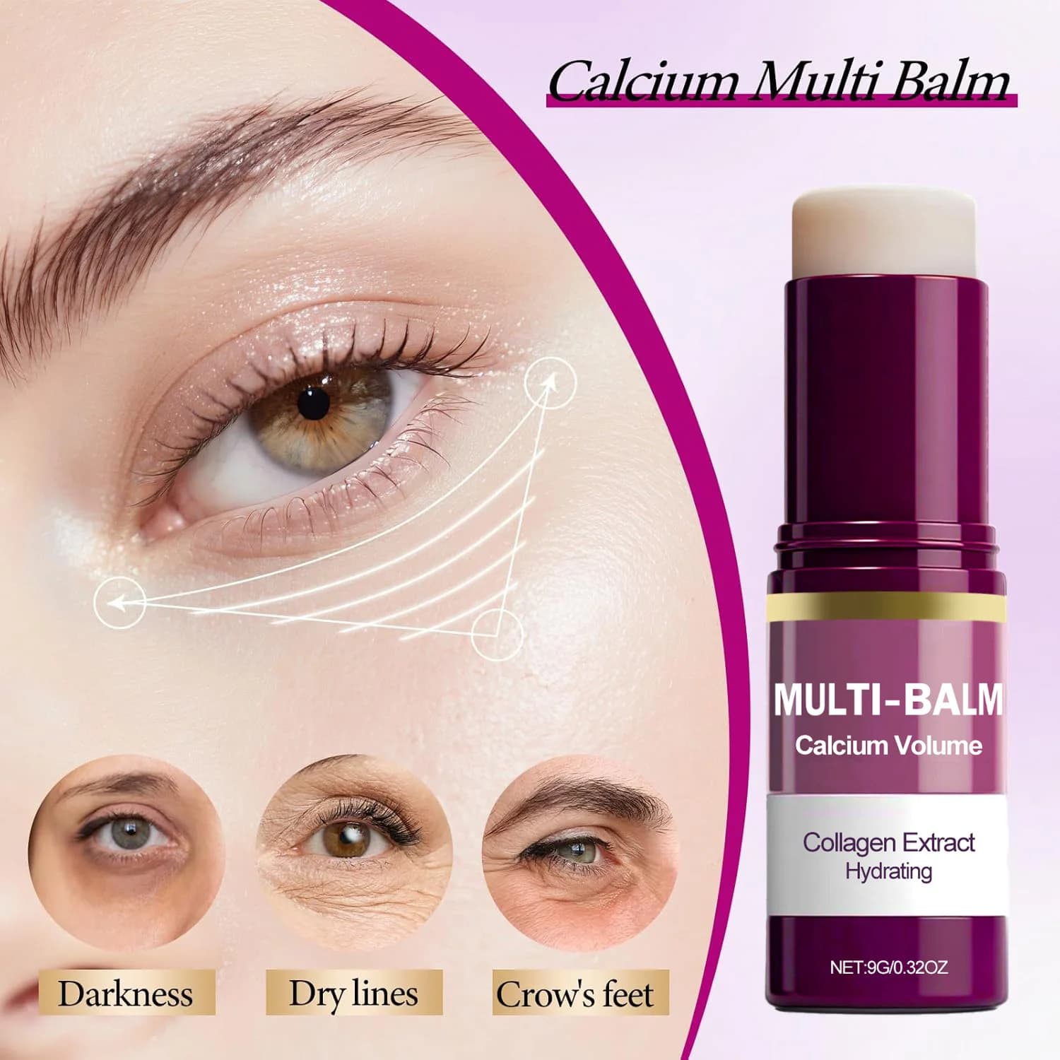 Stick multi-baume hydratant et raffermissant au calcium coréen - Soin anti-rides infusé au collagène, hydratant pré-maquillage